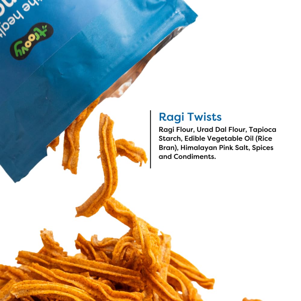 Troovy Healthy Ragi Chips | Tasty & High Protein Snacks | 30% Of Protein Needs | No Palm Oil, Cholesterol or Trans Fats | No Junk & Chemicals | Made with Ragi | Masala Flavoured | 3 packs X 70 grams