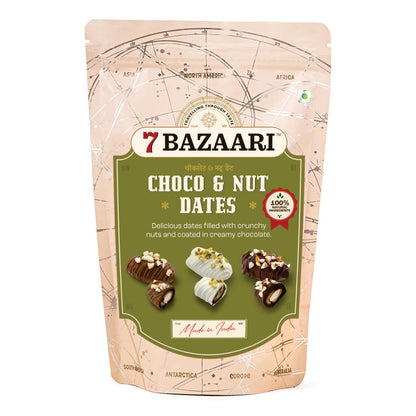 7 BAZAARI™ Premium Choco & Nut Dates - No Added Sugar, Gluten Free, Natural Ingredients - Assorted Almond Dark Chocolate, Cashew Milk Chocolate- 6pcs (Pack of 1)
