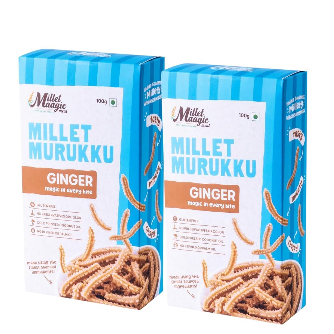 Millet Maagic Meal Garlic Murukku - 100 G (Pack of 2) | Crispy & Healthy Millet Chakli | Gluten-Free Snack | No Palm Oil | Made with Cold-Pressed Oil | South Indian Namkeen