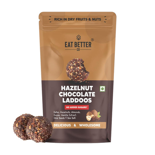 EAT BETTER CO Hazelnut & Chocolate Sugar-Free Laddoos|High Protein & Instant Energy|95% Dry-Fruits-Pack Of 20-Healthy Chocolate No Added Sugar|Healthy Snacks|Energy-Bar Replacement, 200Gram
