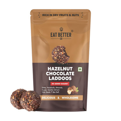 EAT BETTER CO Hazelnut & Chocolate Sugar-Free Laddoos|High Protein & Instant Energy|95% Dry-Fruits-Pack Of 20-Healthy Chocolate No Added Sugar|Healthy Snacks|Energy-Bar Replacement, 200Gram