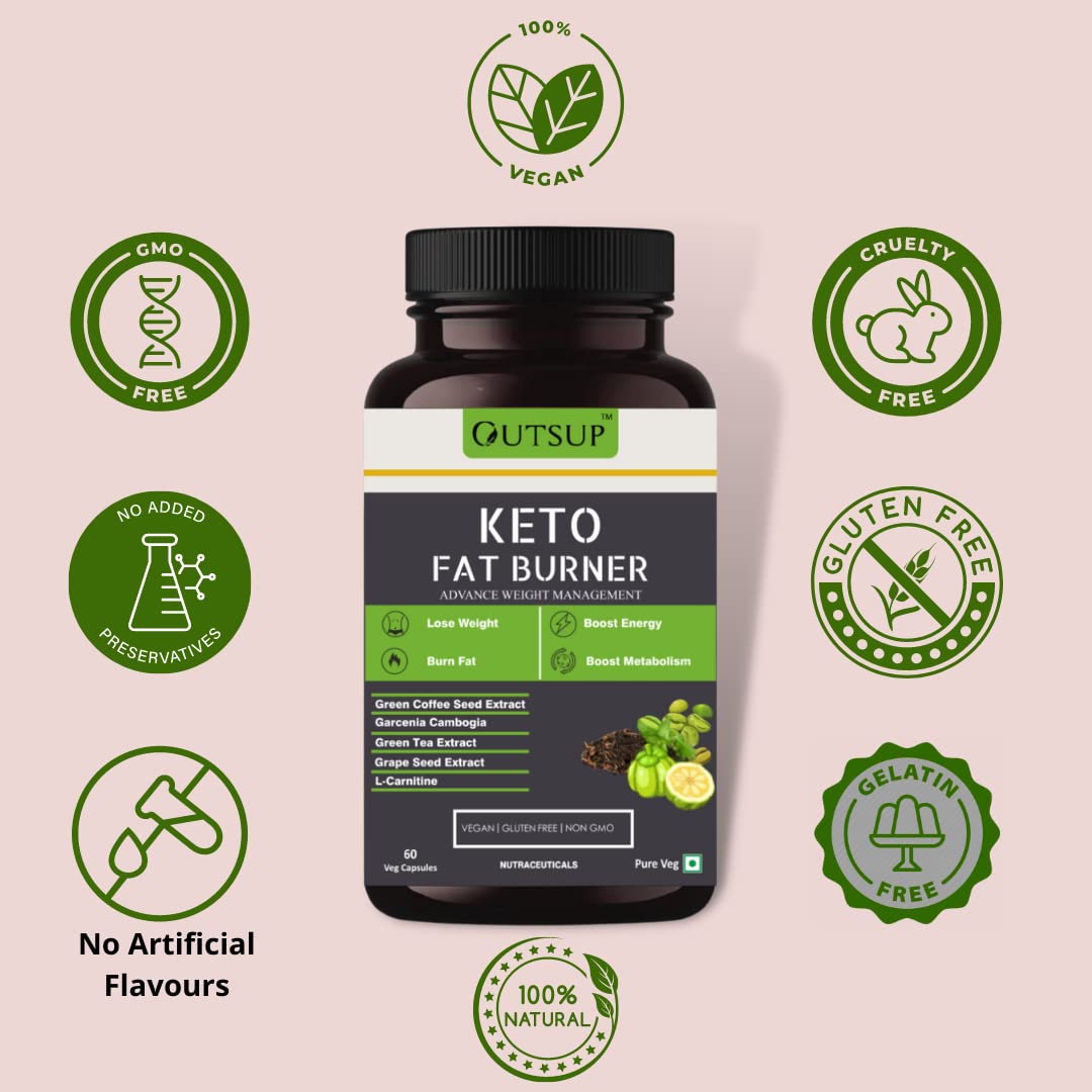 Outsup Keto Fat Burner 60 Caps 1000MG, Weight Loss Supplement for Women & Men With Garcinia Cambogia, Green Coffee Beans,Green Tea Extract & L-Carnitine | Metabolism Booster, Fat Burner - Pack of 1