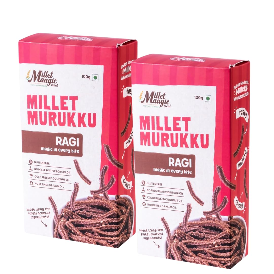 Millet Maagic Meal Garlic Murukku - 100 G (Pack of 2) | Crispy & Healthy Millet Chakli | Gluten-Free Snack | No Palm Oil | Made with Cold-Pressed Oil | South Indian Namkeen