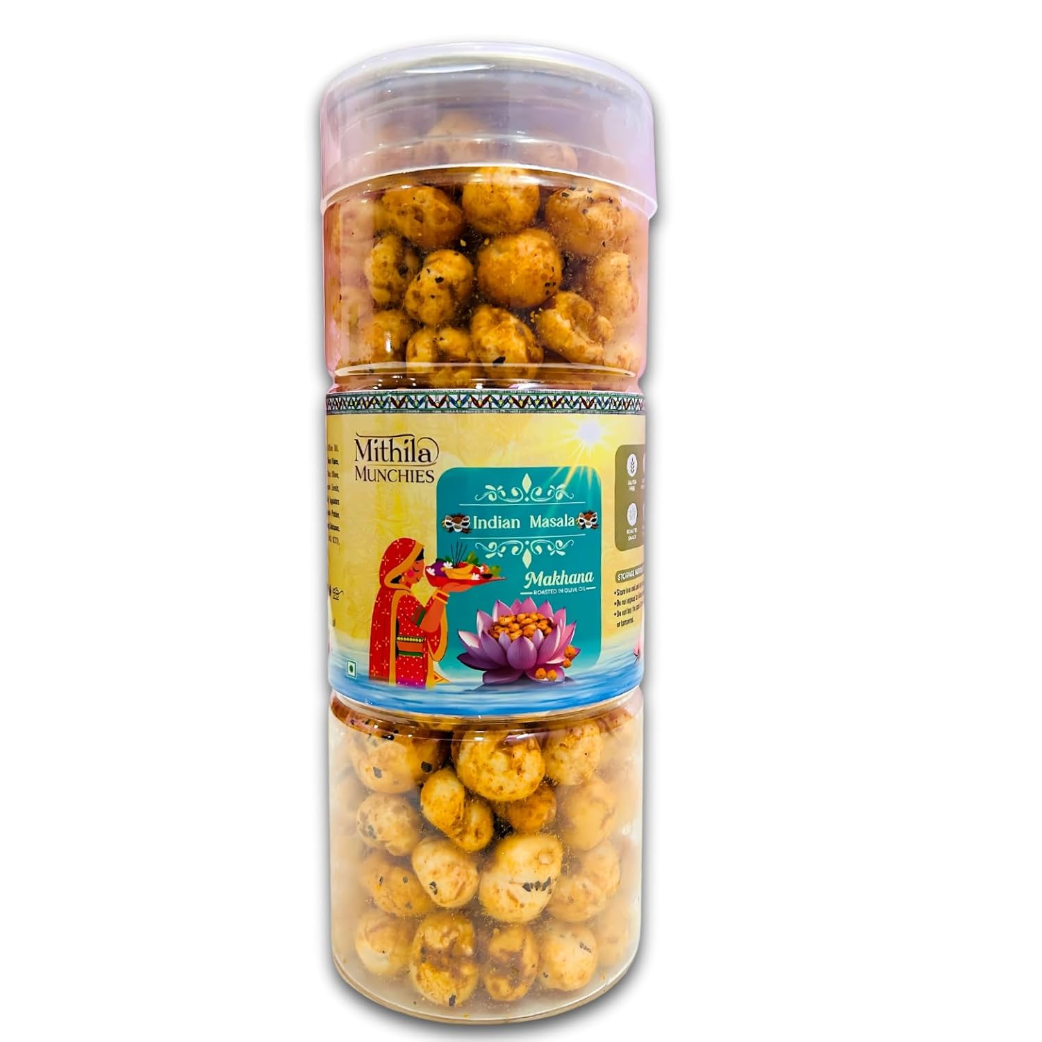 Mithila Munchies Indian Masala Roasted Makhana In Olive Oil | Foxnuts | Healthy Snacks | Gluten Free | MSG Free | Antioxidant | Rich Calcium | Zero Trans Fat | Zero cholesterol 90g