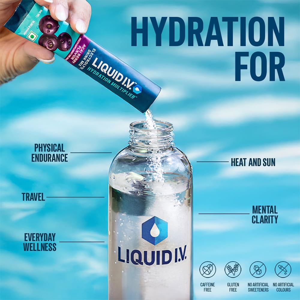 Liquid I.V. Hydration Multiplier - Acai Berry | Electrolyte Powder Drink Mix 16g | Pack of 6