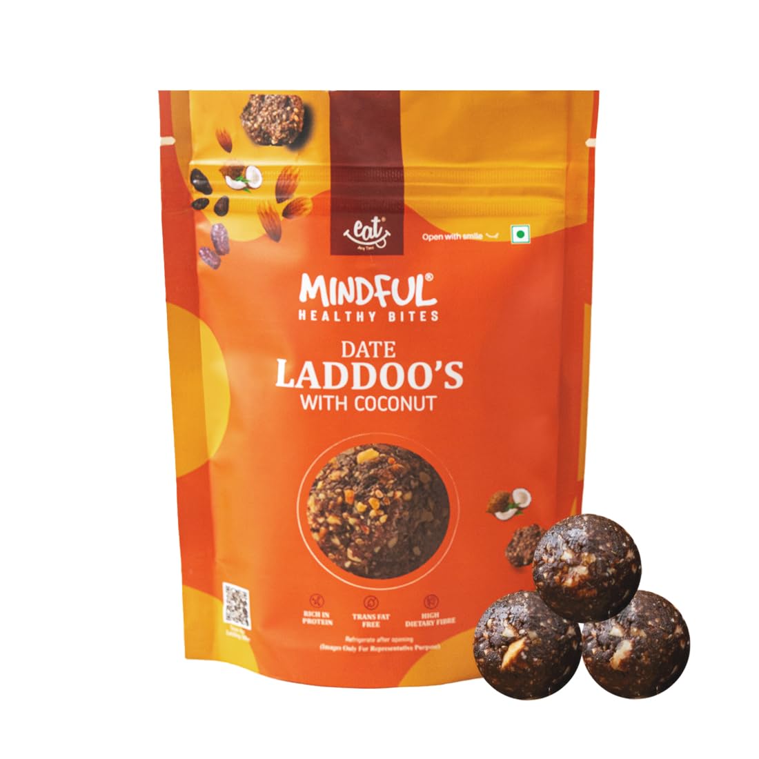 Eat Anytime Sugar Free Dates Laddoo's With Coconut Flavour - Super Saver Pack of 30 | Replacement of Energy & Protein Bars | Powerhouse of Protein & Fibre | Zero Trans Fat & Zero Cholesterol - 100gmx3