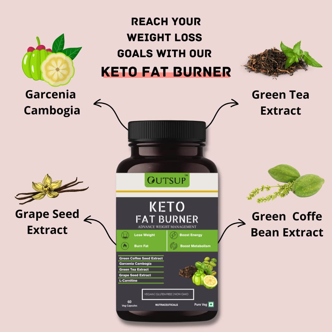 Outsup Keto Fat Burner 60 Caps 1000MG, Weight Loss Supplement for Women & Men With Garcinia Cambogia, Green Coffee Beans,Green Tea Extract & L-Carnitine | Metabolism Booster, Fat Burner - Pack of 1