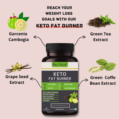 Outsup Keto Fat Burner 60 Caps 1000MG, Weight Loss Supplement for Women & Men With Garcinia Cambogia, Green Coffee Beans,Green Tea Extract & L-Carnitine | Metabolism Booster, Fat Burner - Pack of 1