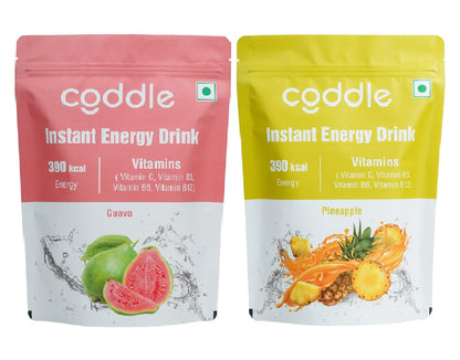 Coddle Instant Energy Drink | Orange & Pineapple Flavor Combo | 390 kcal Energy | Enriched with Vitamins (C, B3, B6, B12) | Refreshing & Hydrating | 2 Flavors Each Pack 900gm | 100% Vegetarian