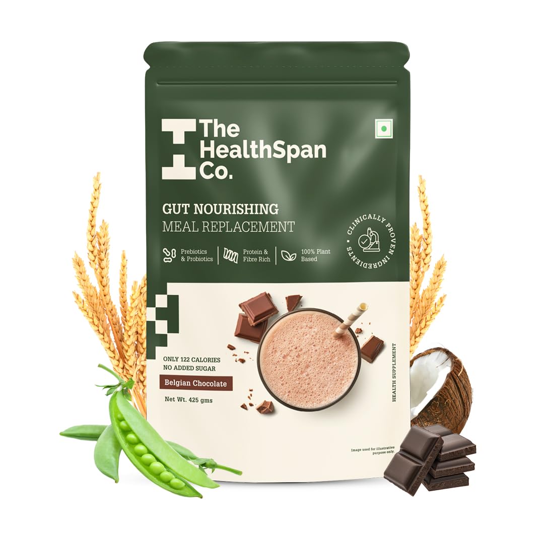 The Healthspan Co. | Meal Replacement Drink for men & women to manage weight & inch | Only 122 Calories | With Fiber & Probiotics | Plant Based Protein | 175gm (35gm X 5 Sachets) | Belgian Chocolate