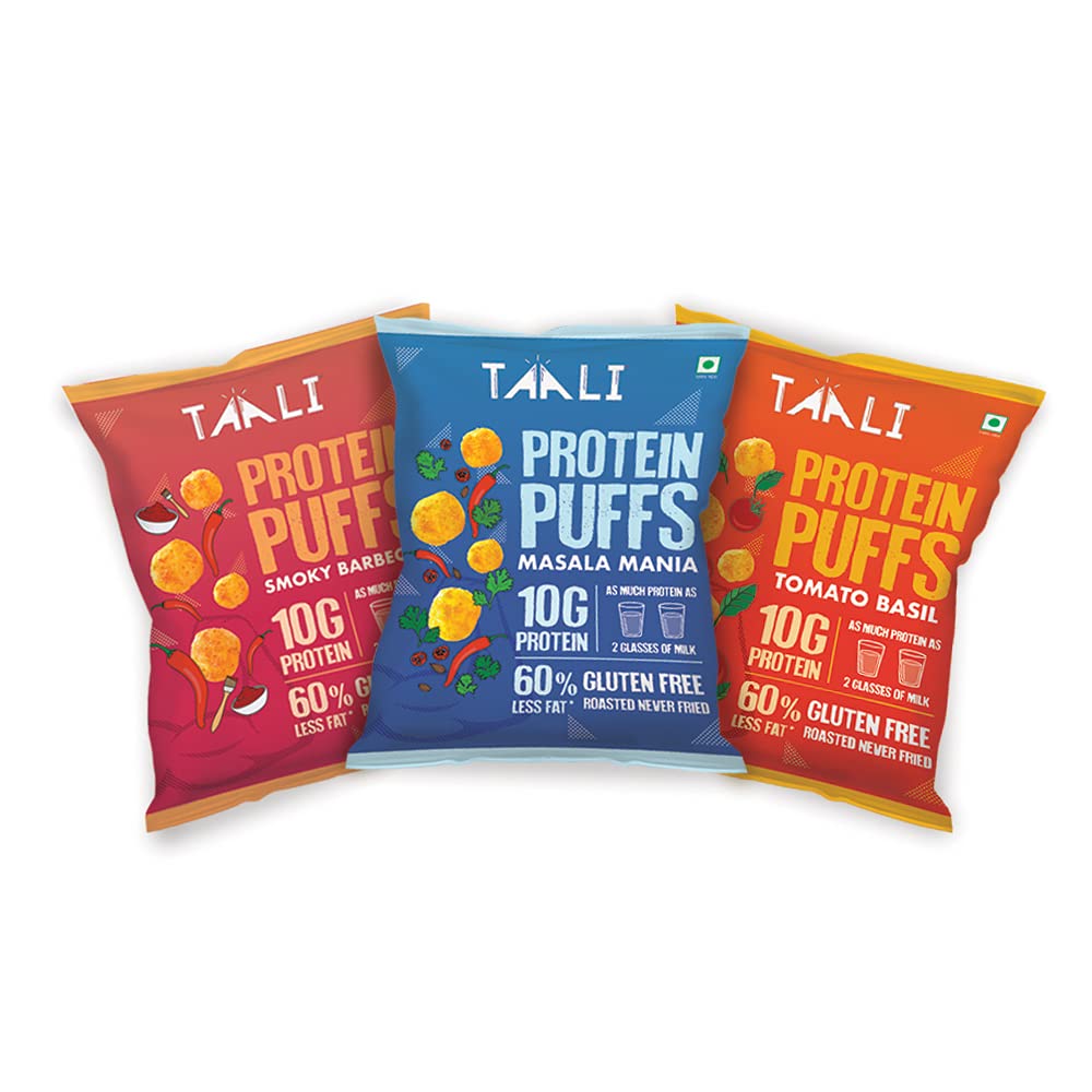 Taali Protein Puffs | 60 gm (Pack of 6) | Try All Flavors Pack | Healthy Roasted Tasty Snacks | 100% Veg., Gluten Free, No Cholesterol, No Trans-Fat