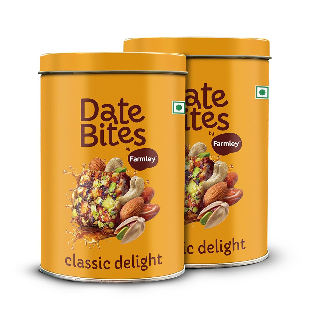 Farmley Classic Date Bites 200 gm I Dates Barfi Made with Dates, Pista, Cashews, Almonds, Honey and Pure Ghee I Dry Fruits Nuts, Healthy Snacks Sweets,Gluten Free, No Added Sugar