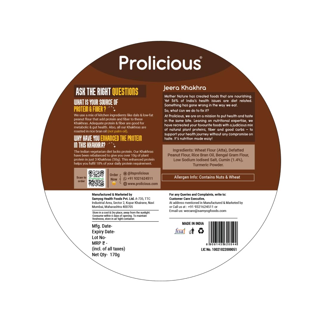 Prolicious Jain Khakhra Combo | Plant Based High Protein Healthy Anytime Snack | No Palm Oil (Pack of 4, 170Grams Each)