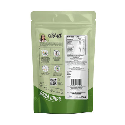 GRABZ Crispy Jain Bhindi Okra Chips without Onion ,Garlic | Air-Cooked, Solar-Dehydrated |No Palm Oil | No Maida | Zero Cholestrol, Gluten Free Vegan Snacks| Low Cholesterol | High Fiber |Olive Oil & Spicy Masala Flavor | 20g Each (Pack of 4)