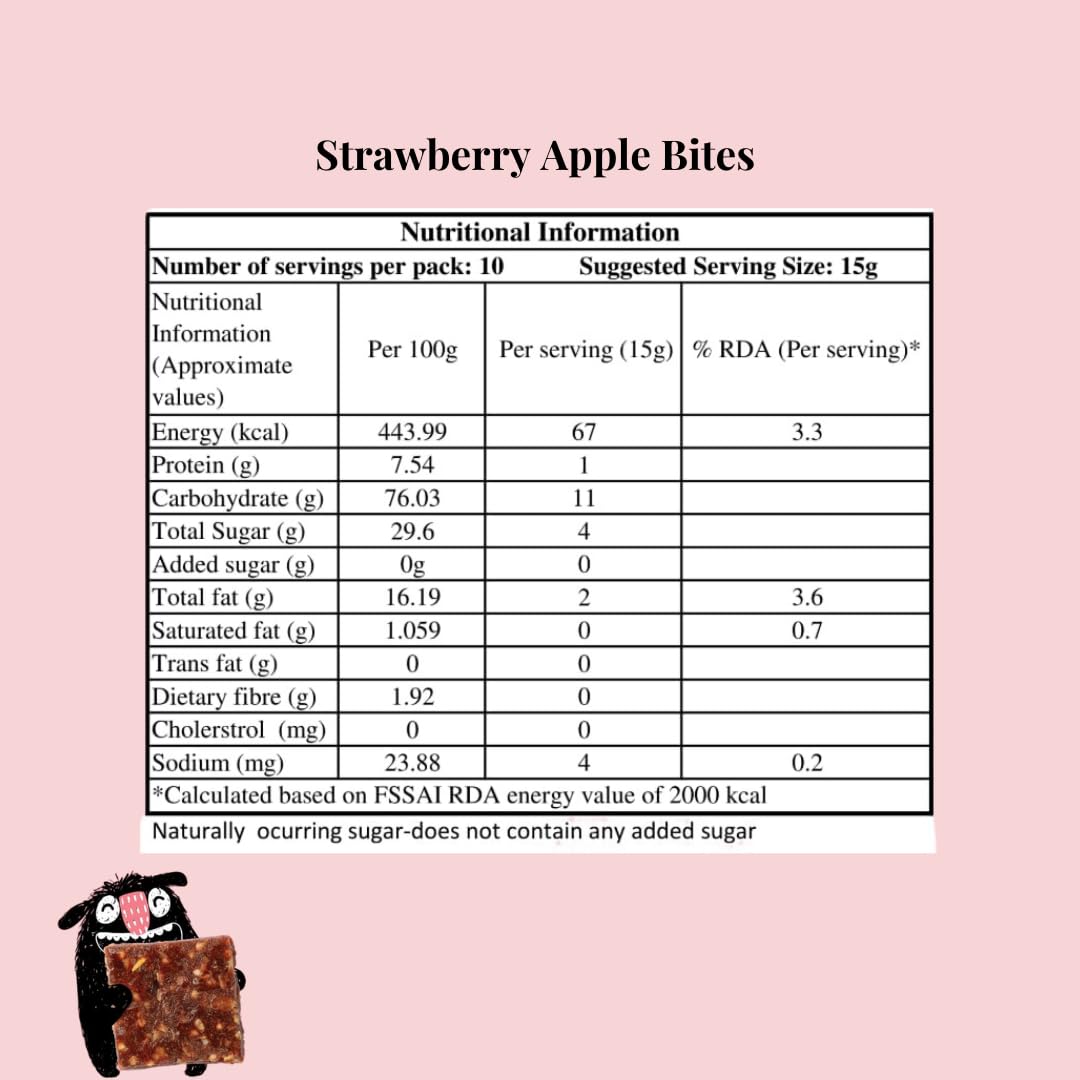 Snack-a-Doodle Strawberry Apple Bites | Nutritious Healthy Snacks for Kids | No Added Sugar | Sweetened with Fruits | Vegan & Gluten-Free | Perfect for Tiffin, Evening Snacks & Travel | 150g