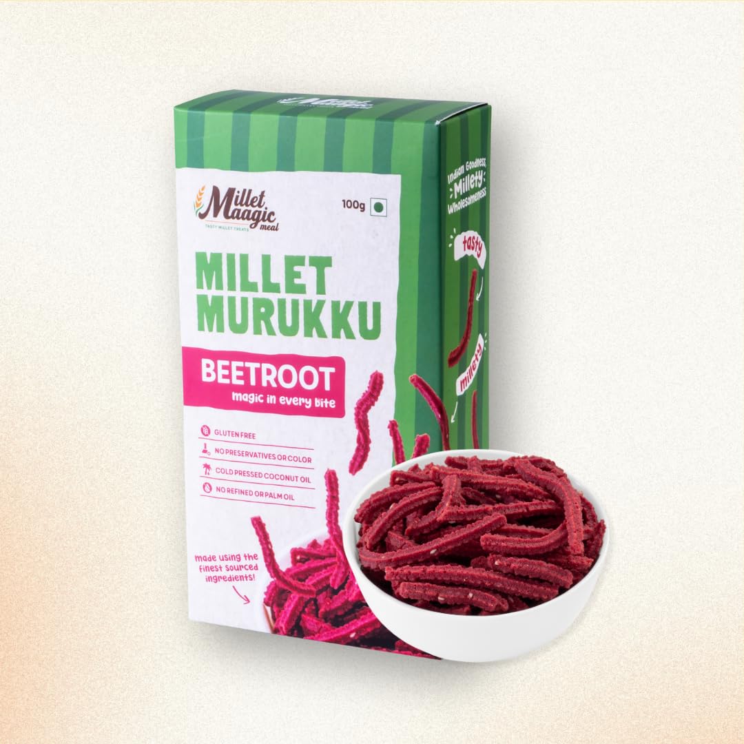 Millet Maagic Meal Garlic Murukku - 100 G (Pack of 2) | Crispy & Healthy Millet Chakli | Gluten-Free Snack | No Palm Oil | Made with Cold-Pressed Oil | South Indian Namkeen