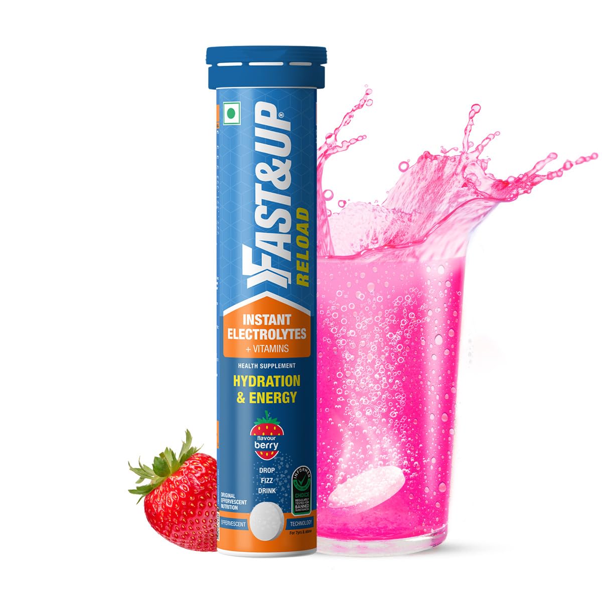 Fast&Up Reload (5 Litres) Low Sugar energy drink for Instant Hydration- 20 Effervescent Tablets with all 5 Essential Electrolytes + Added Vitamins -Certified Electrolytes Drink- Lime and Lemon flavour