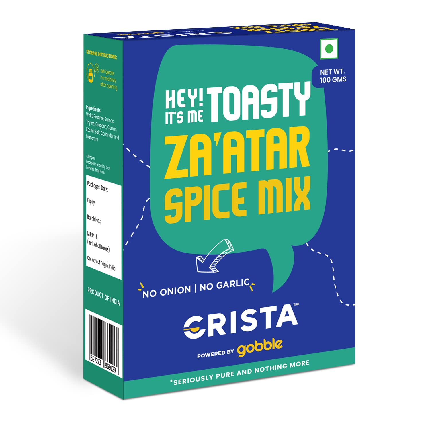 CRISTA Jain Tangy Peri-Peri Spice Mix with No Onion and Garlic, Multi-purpose Seasoning, Trans Fat Free, Vegan Zero added Colours, Fillers, Additives & Preservatives - 45 gms
