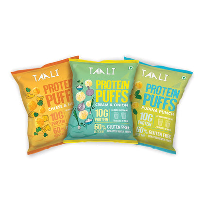 Taali Protein Puffs | 60 gm (Pack of 6) | Try All Flavors Pack | Healthy Roasted Tasty Snacks | 100% Veg., Gluten Free, No Cholesterol, No Trans-Fat