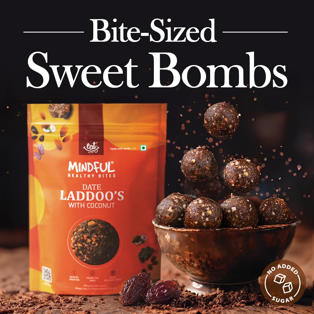 Eat Anytime Sugar Free Dates Laddoo's With Coconut Flavour - Super Saver Pack of 30 | Replacement of Energy & Protein Bars | Powerhouse of Protein & Fibre | Zero Trans Fat & Zero Cholesterol - 100gmx3