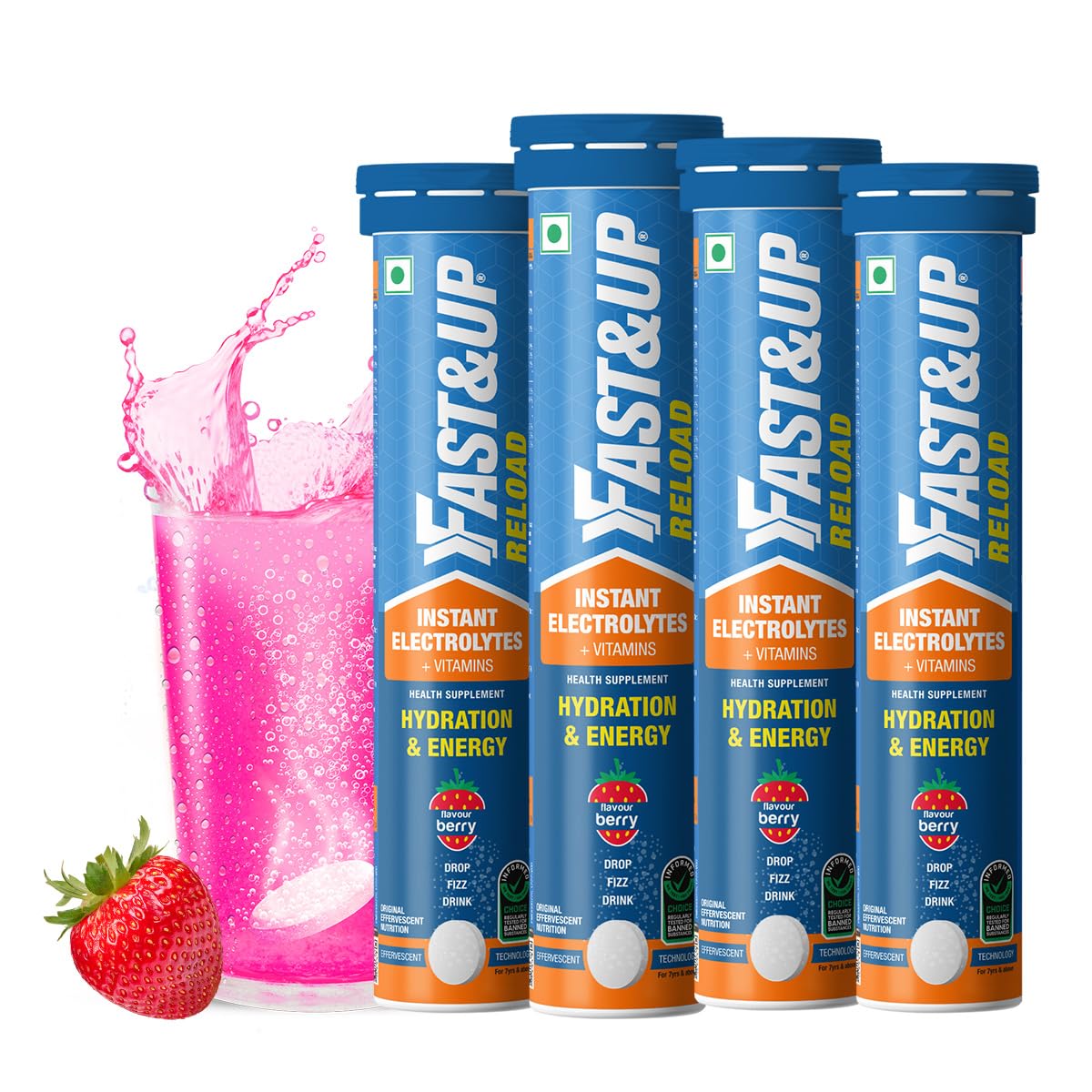 Fast&Up Reload (5 Litres) Low Sugar energy drink for Instant Hydration- 20 Effervescent Tablets with all 5 Essential Electrolytes + Added Vitamins -Certified Electrolytes Drink- Lime and Lemon flavour