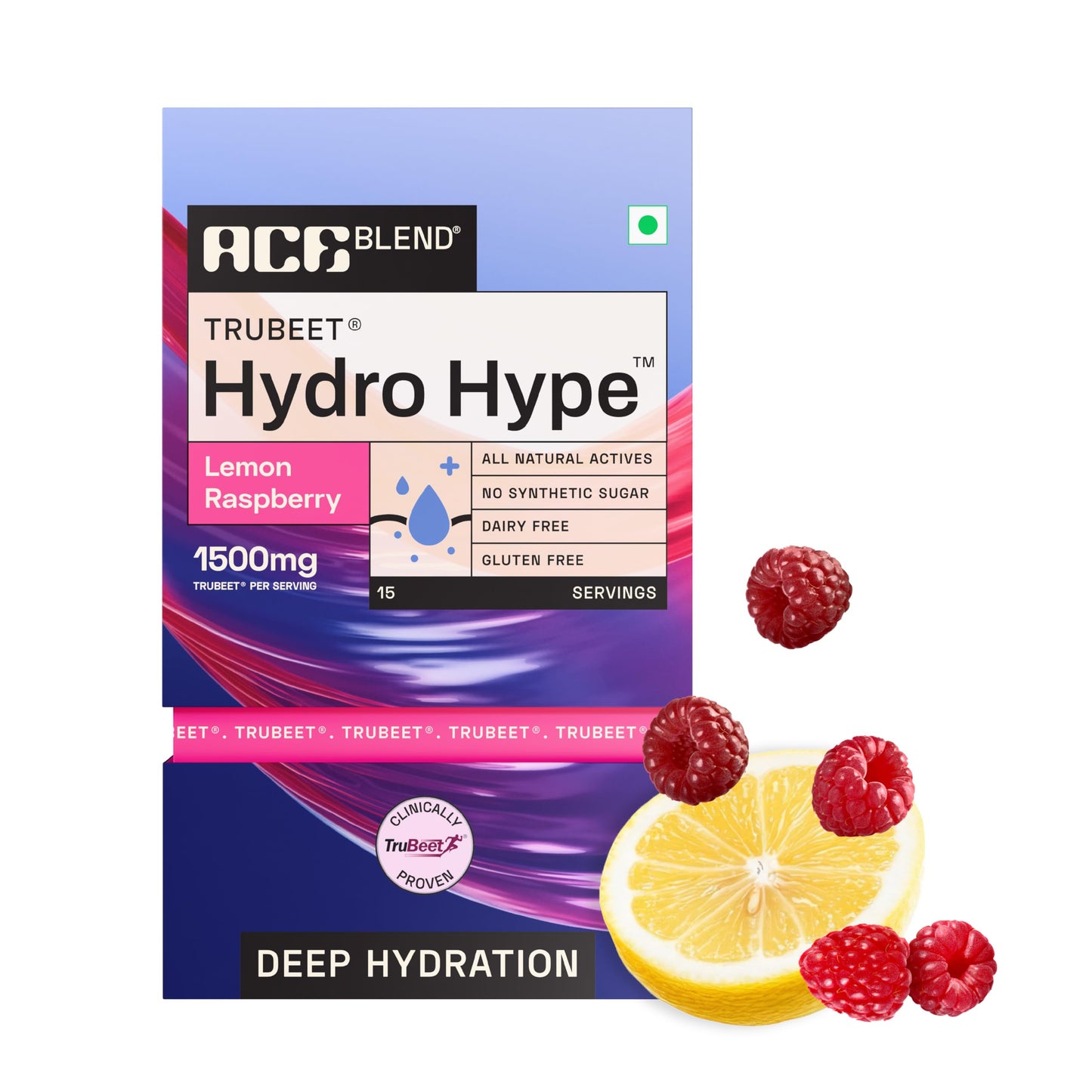 Ace Blend Hydro Hype (5 Sachets) | Boosts Energy & Blood Flow | Instant Hydration | Full-Spectrum Electrolytes | 100% Natural Beetroot Extract Multi Vitamins & Minerals | Lemon Raspberry