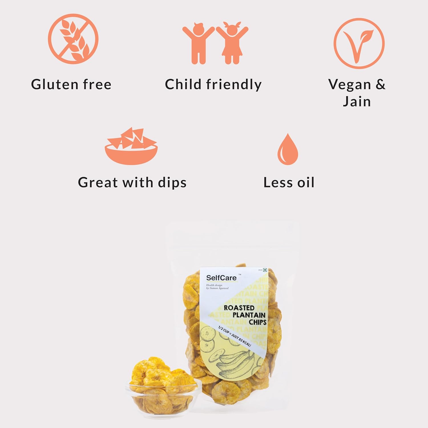 SelfCare By Suman Agarwal Roasted Plantain Chips Pack of 1 125 grams | Healthy - Gluten Free | Savoury - Snacks - Namkeen - Grocery | Mid Day - Workout - Tea time Snacking | Jain & Travel Friendly