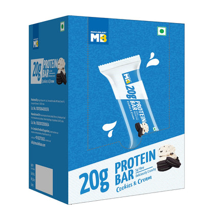MuscleBlaze 20g Protein Bar (Cookies & Cream, Pack of 6) | Protein Blend, Healthy Protein Snacks | For Energy & Fitness