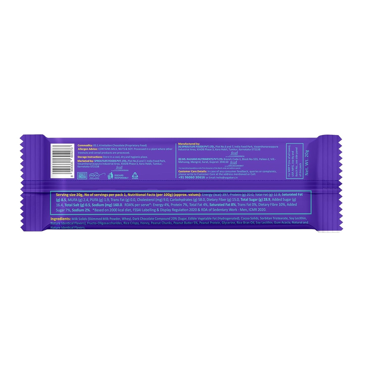Yogabar Protein Minis, 4g Protein Bar (24 Bars, Choco Peanut Butter) | Dark Chocolate Bar with no Trans Fat | Healthy Snacks for Kids & Adults | Peanut filled Chocolate Box | Rich in Protein & Fiber