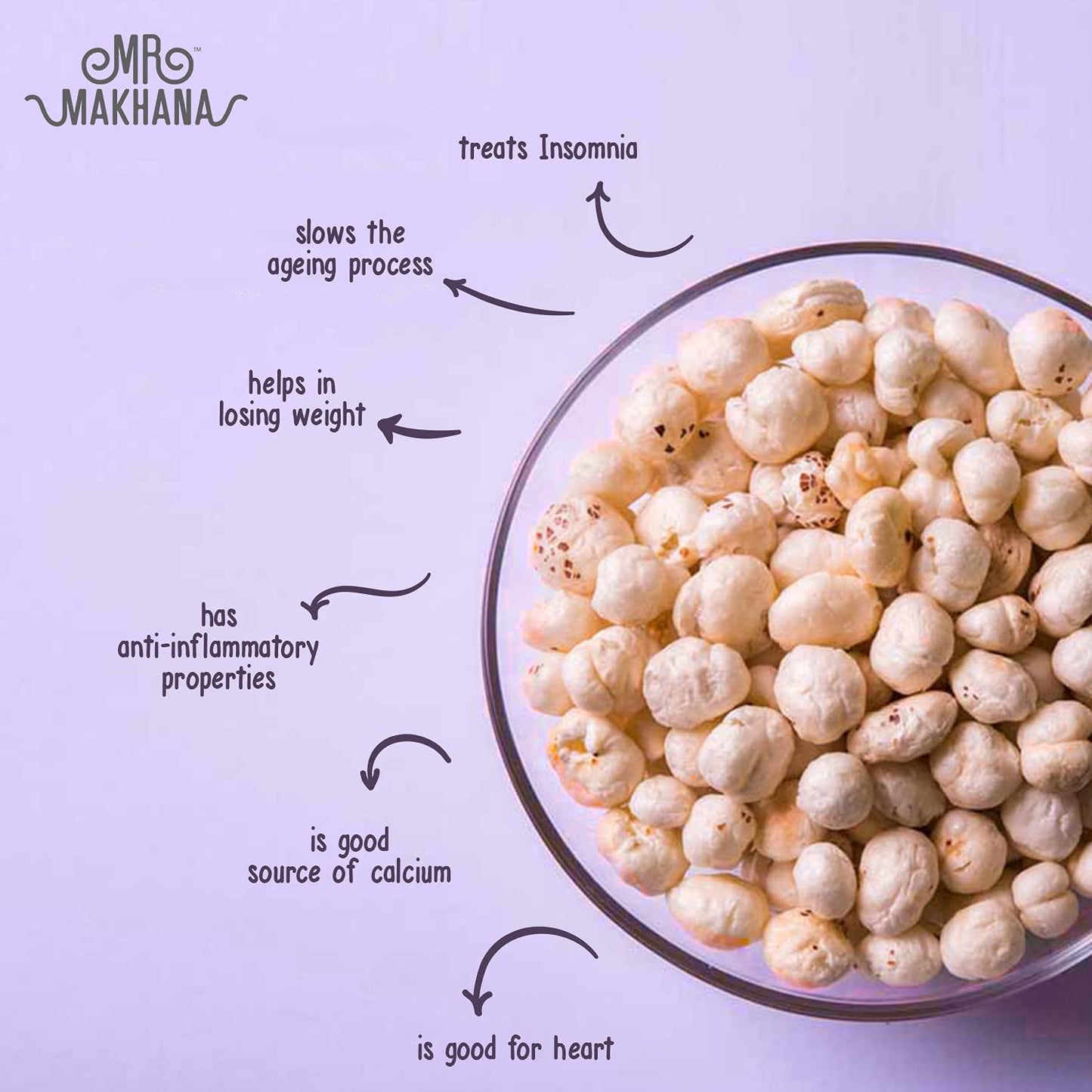 Mr. Makhana Roasted Makhana and Foxnuts | Healthy Snacks | Gluten Free | MSG Free | Antioxidant | Rich Calcium | Zero Trans Fat | Zero cholesterol (Black Salt) 55g