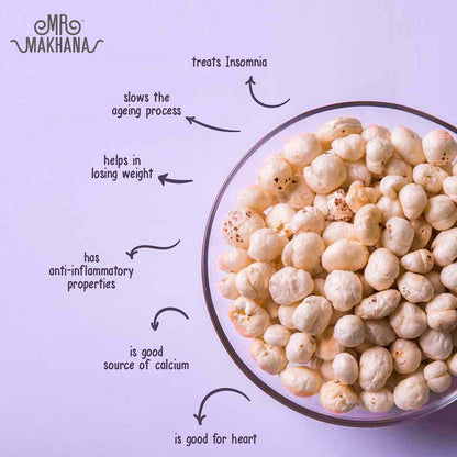 Mr. Makhana Roasted Makhana and Foxnuts | Healthy Snacks | Gluten Free | MSG Free | Antioxidant | Rich Calcium | Zero Trans Fat | Zero cholesterol (Black Salt) 55g
