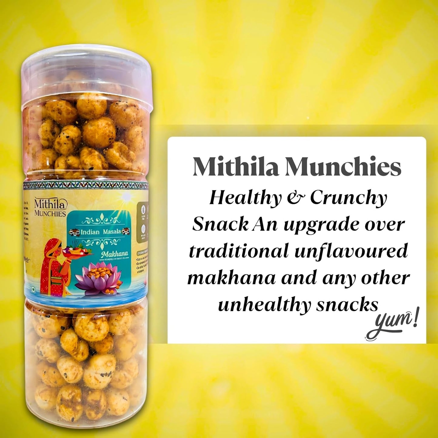 Mithila Munchies Indian Masala Roasted Makhana In Olive Oil | Foxnuts | Healthy Snacks | Gluten Free | MSG Free | Antioxidant | Rich Calcium | Zero Trans Fat | Zero cholesterol 90g