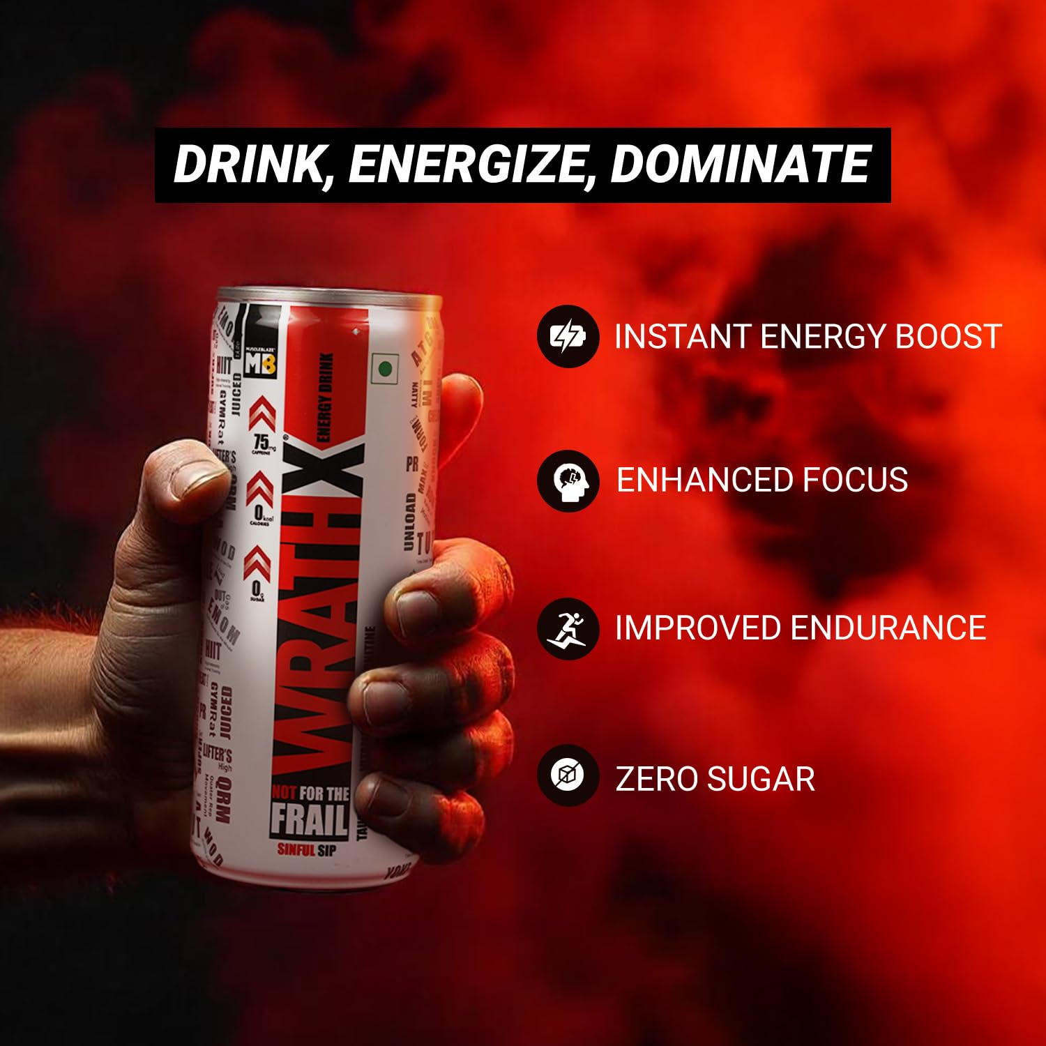MuscleBlaze WrathX Energy Drink (Mixed Berry, Pack of 6 (250ml*6) | 800mg Taurine, 25mg L-Carnitine, Vitamin B2, B3, B6 | Performance & Focus Booster