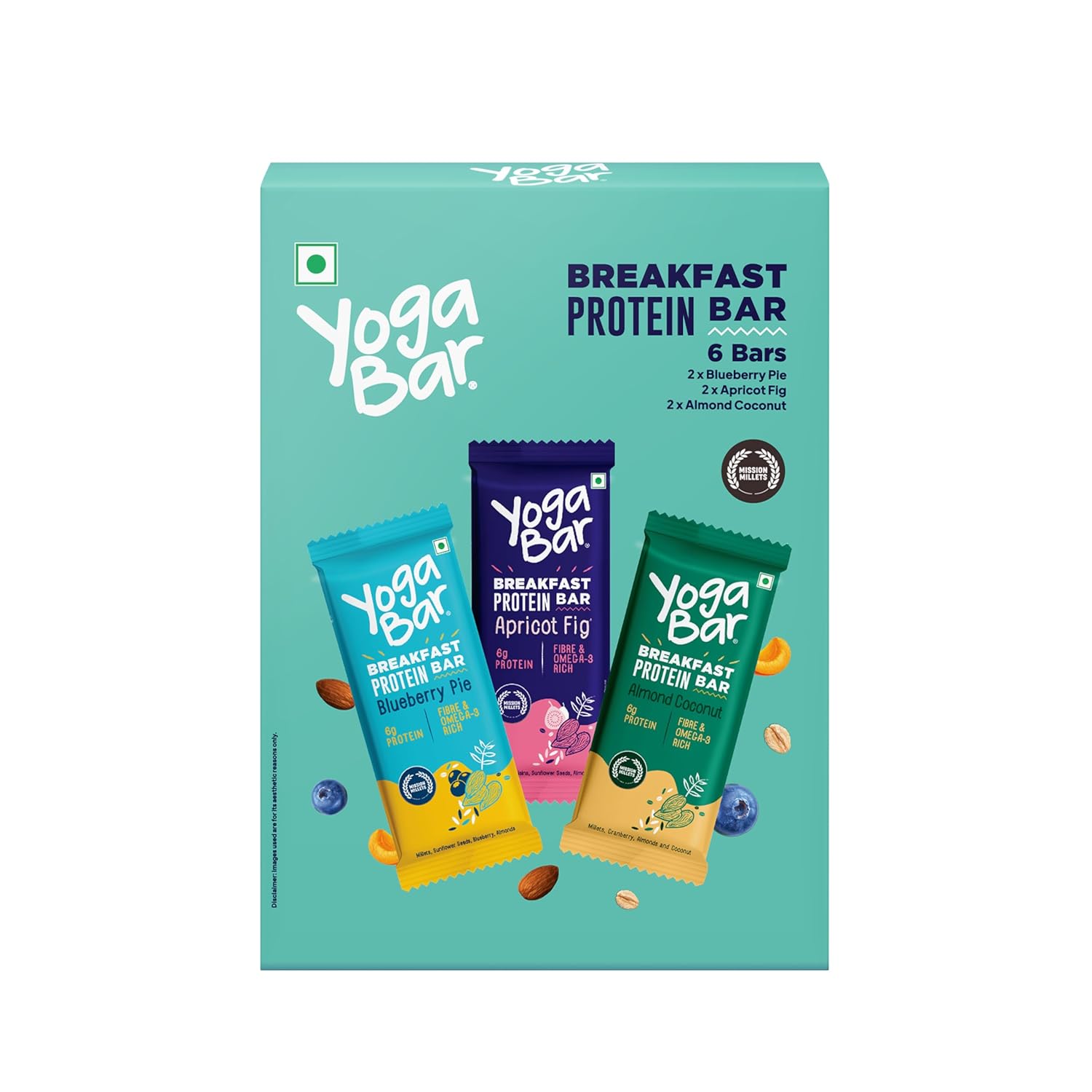 Yogabar Breakfast Bars Variety Pack | Daily Protein Snack | High Energy & Nutrition Bars | 8g Protein & 7g Fibre Protein Bars | Pack of 6 Protein Bar x 45g | No Preservatives