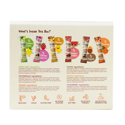 Sweetmate Sugar-Free Assorted Electrolyte Drink Mix Sweetened With Stevia -5g (30 Sachet) No Preservatives and Chemicals |Offers 10x more Electrolyte | Keto Friendly, Vegan