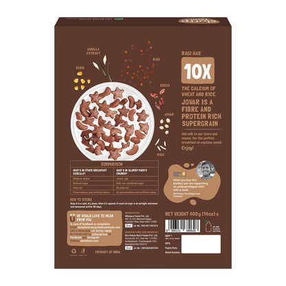 Slurrp Farm Choco Crunch Chocolate Cereal | No Maida, No Refined Sugar, No Added Colour | Ragi Stars and Moons | Healthy Breakfast for Kids | 400 g