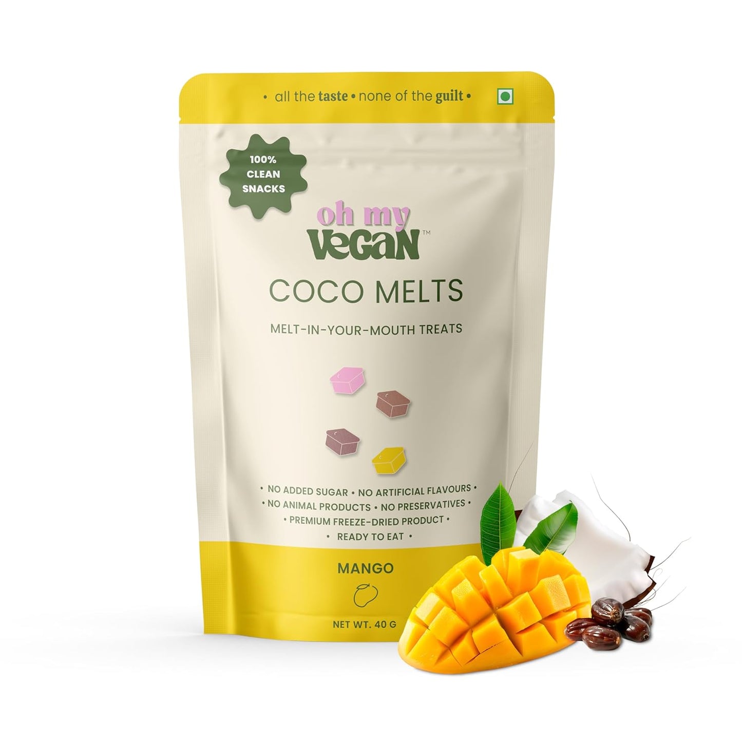 Oh My Vegan Mango Coco Melts - New Innovative Treats - Healthy Snacks for Adults And Kids - Gluten Free - Freeze Dried - Vegan Snacks - Freeze Dried Fruits - Gourmet Dessert Treat for Snacking & Gifting - 40g