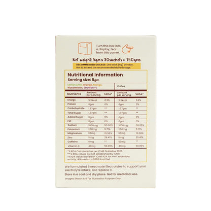 Sweetmate Sugar-Free Assorted Electrolyte Drink Mix Sweetened With Stevia -5g (30 Sachet) No Preservatives and Chemicals |Offers 10x more Electrolyte | Keto Friendly, Vegan
