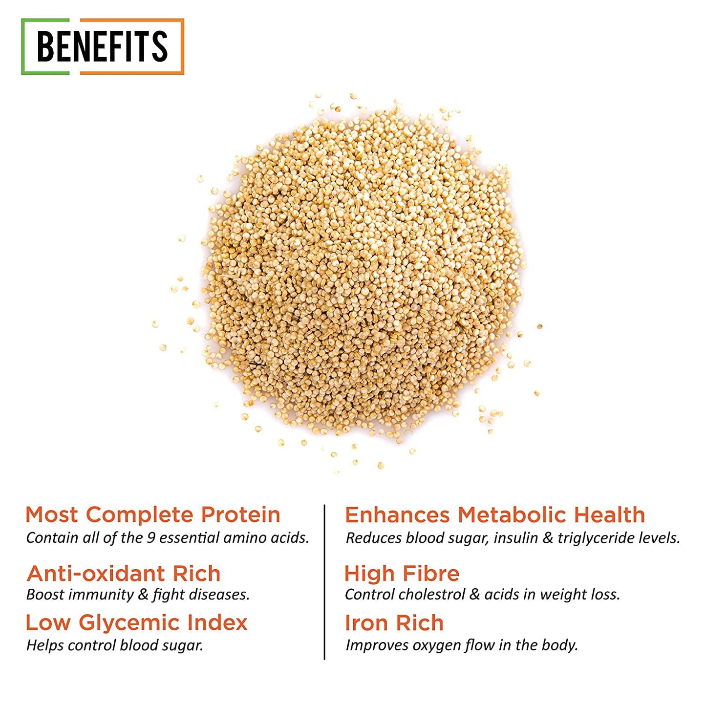 NutriOrganics Premium Quinoa 1kg - Gluten Free Quinoa, Healthy Breakfast, Diet Food for Weight Management