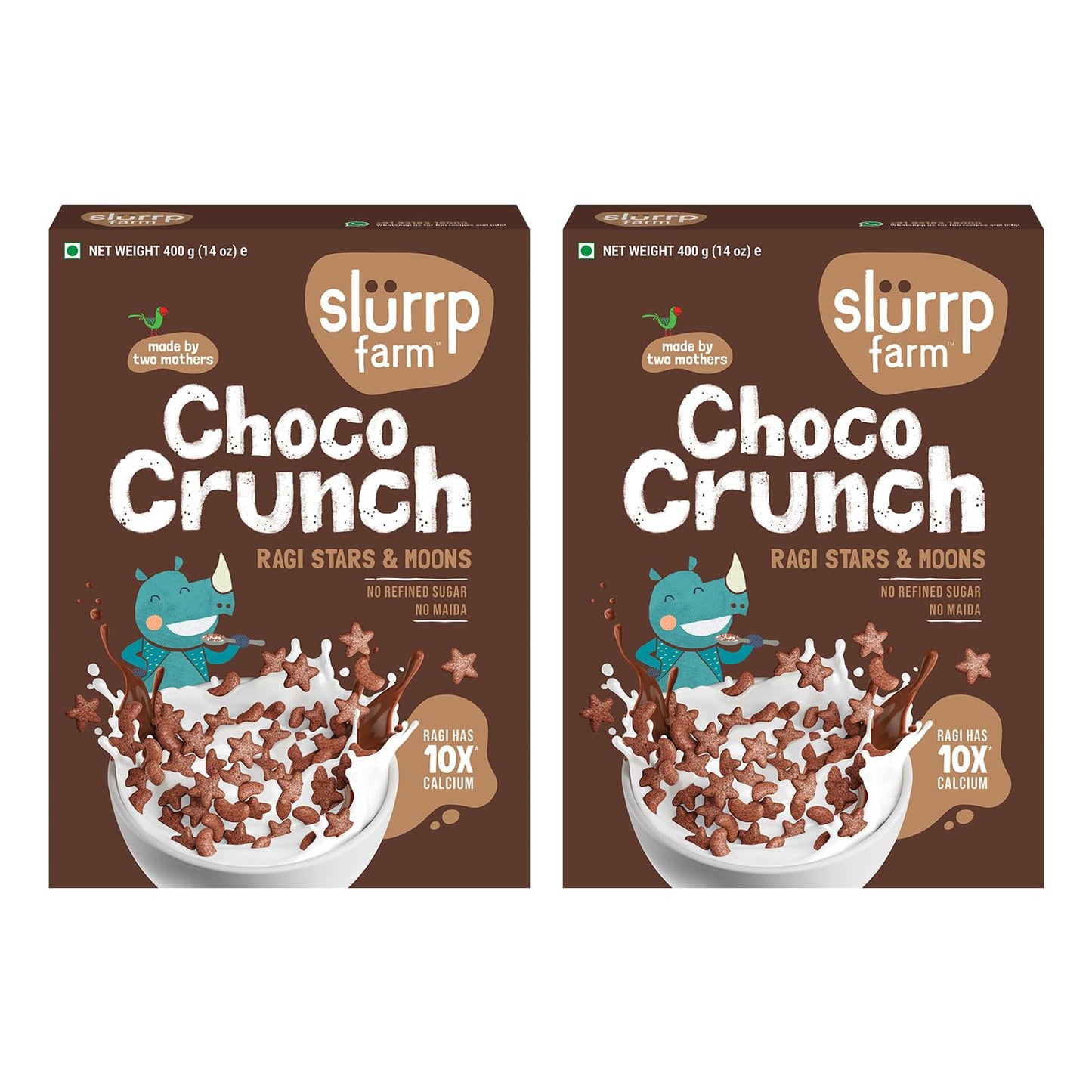 Slurrp Farm Choco Crunch Chocolate Cereal | No Maida, No Refined Sugar, No Added Colour | Ragi Stars and Moons | Healthy Breakfast for Kids | 400 g