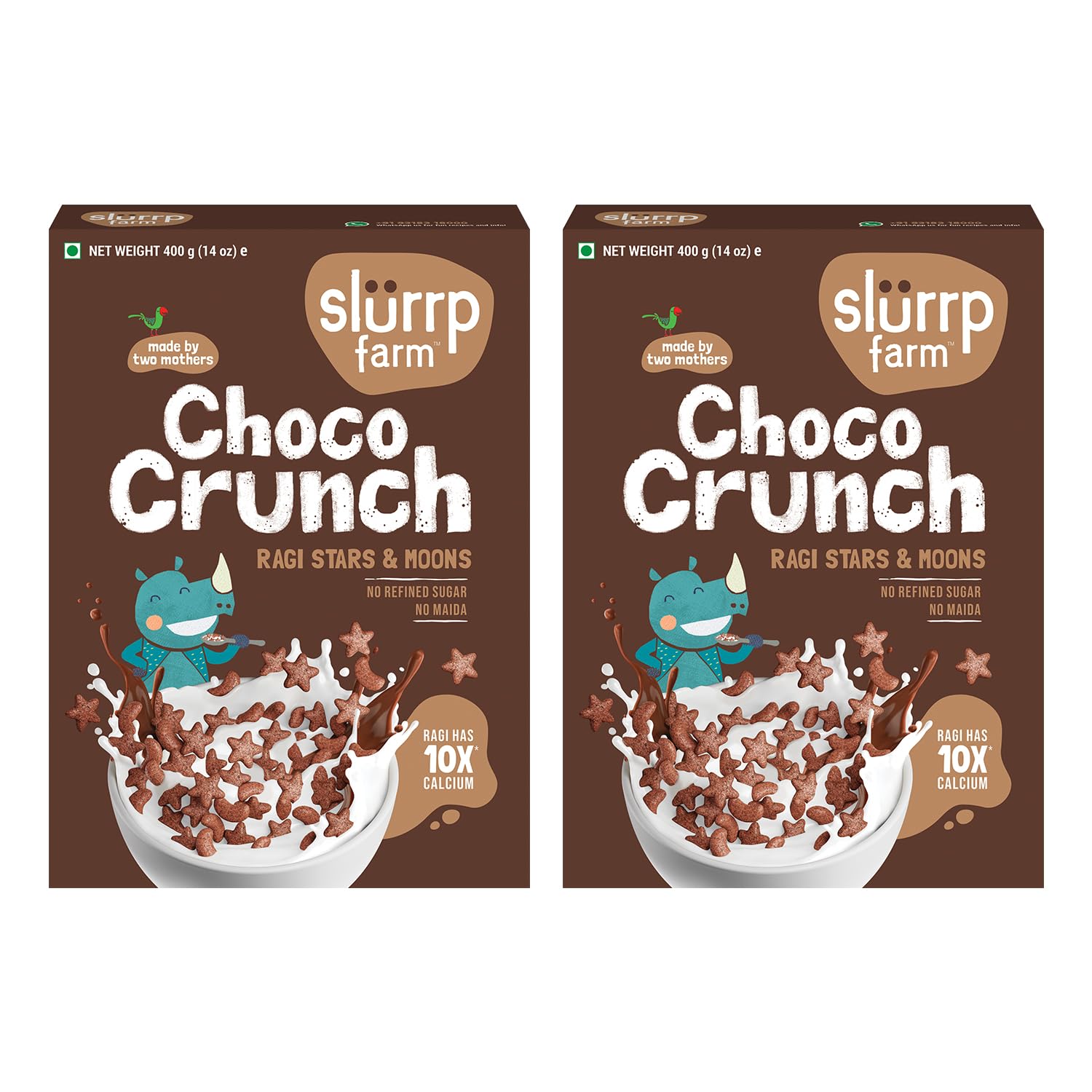 Slurrp Farm Choco Crunch Chocolate Cereal | No Maida, No Refined Sugar, No Added Colour | Ragi Stars and Moons | Healthy Breakfast for Kids | 400 g