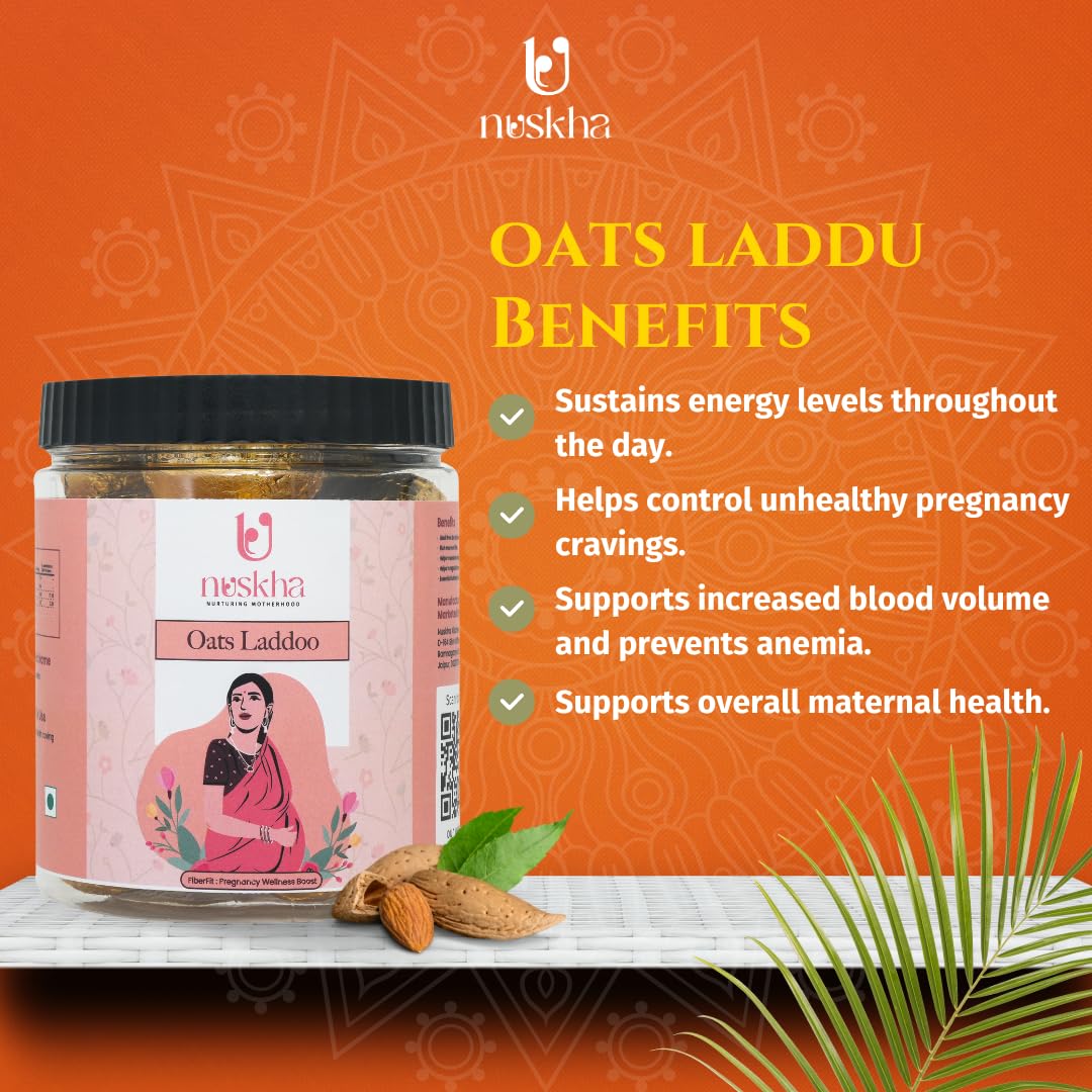 Nuskha Oats Laddoo: 400 GM | Nutrient-Rich Pregnancy Snack | Supports Maternal Health & Wellness | jaape ke laddoo | No artificial | Pure Desi Ghee | 400 Gms