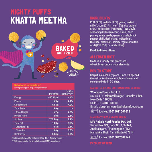 Slurrp Farm Mighty Jowar Puffs | Khatta Meetha, Mild Masala, Cheddar Cheese, Tangy Tomato, Choco Ragi, Cheese & Herbs | Not Fried, No Maida | Healthy Snack for Kids and Travel Friendly | 9 x 20g
