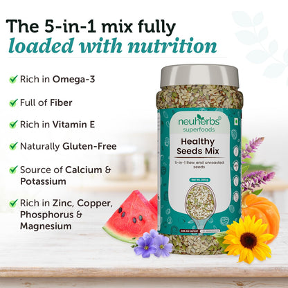 Neuherbs Healthy seeds mix for weight management, Pumpkin, Sunflower, Watermelon, Flax & Chia Seeds | Improved digestion, Muscle building, healthy heart with Omega-3 & protein support- 200 g Trail mix seeds