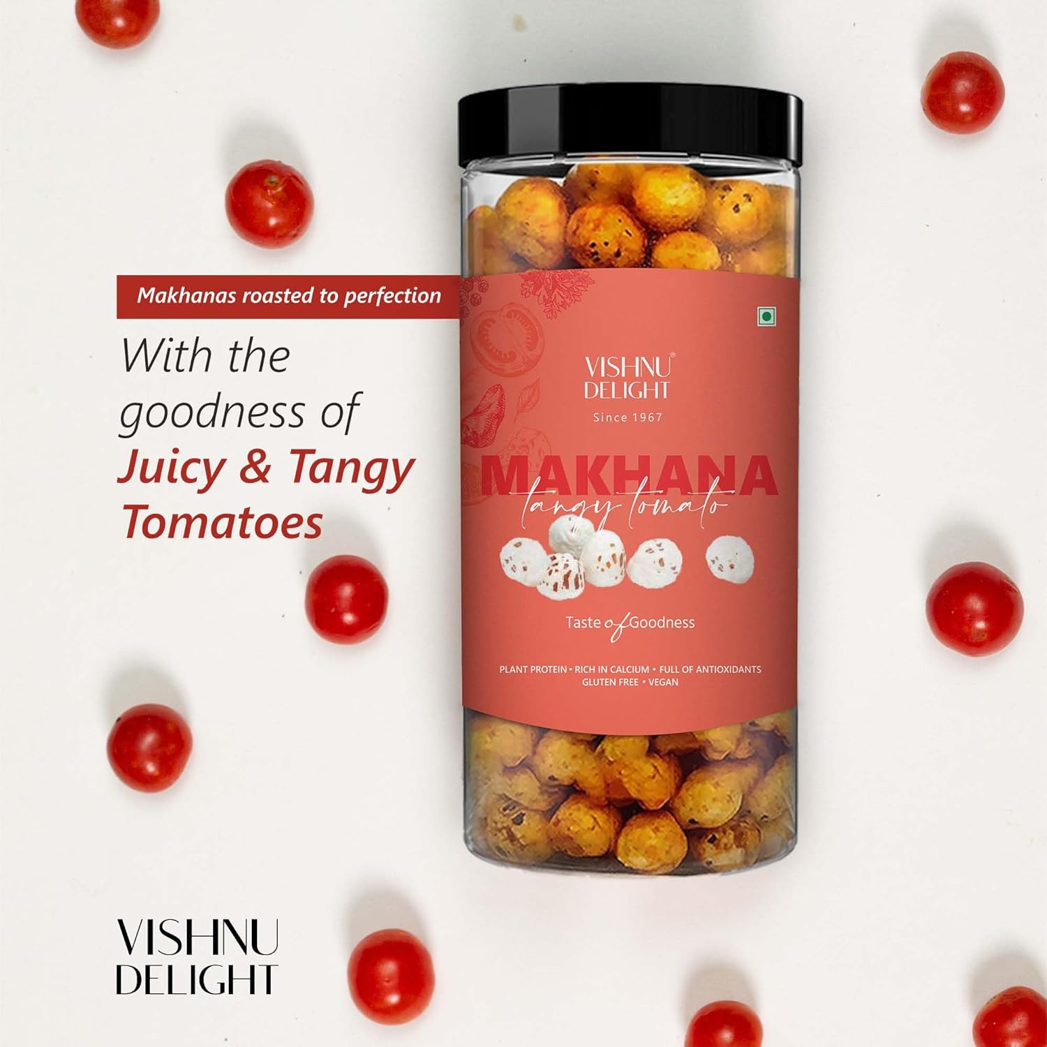 Vishnu Delight Roasted Makhana Combo Pack - 4 of 90g Each flavor - Mint Masti, Fiery Peri Peri, Tangy Tomato, Himalayan Salt & Pepper - Crunchy, Deliciously, and Full of Flavorful Indian Spices Snacks