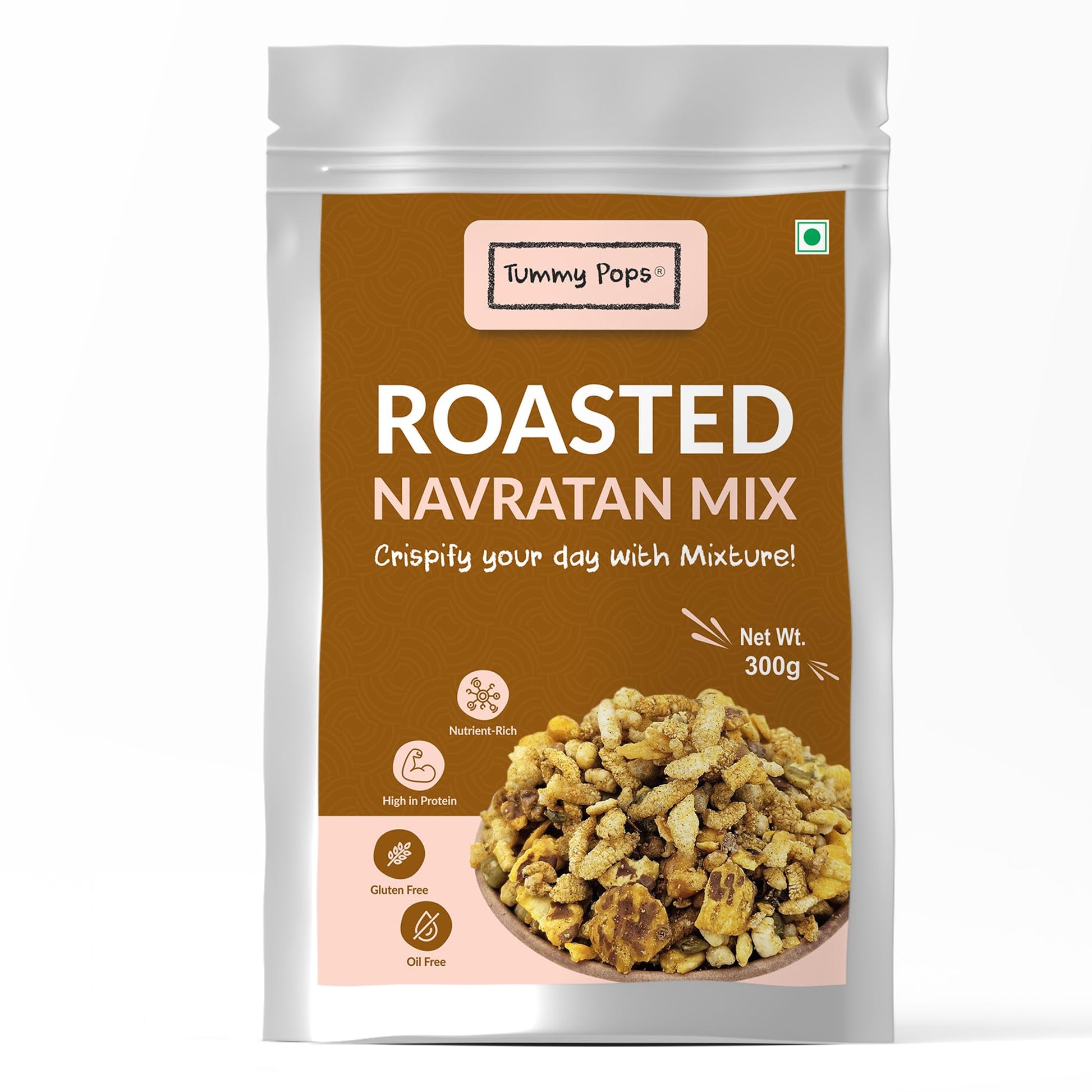 Tummy Pops Roasted Bajra Puffs | Crunchy & High-Fiber Pearl Millet Snack | Low-Calorie & Tasty Namkeen | Spicy Masala Flavor | 200gm Pack