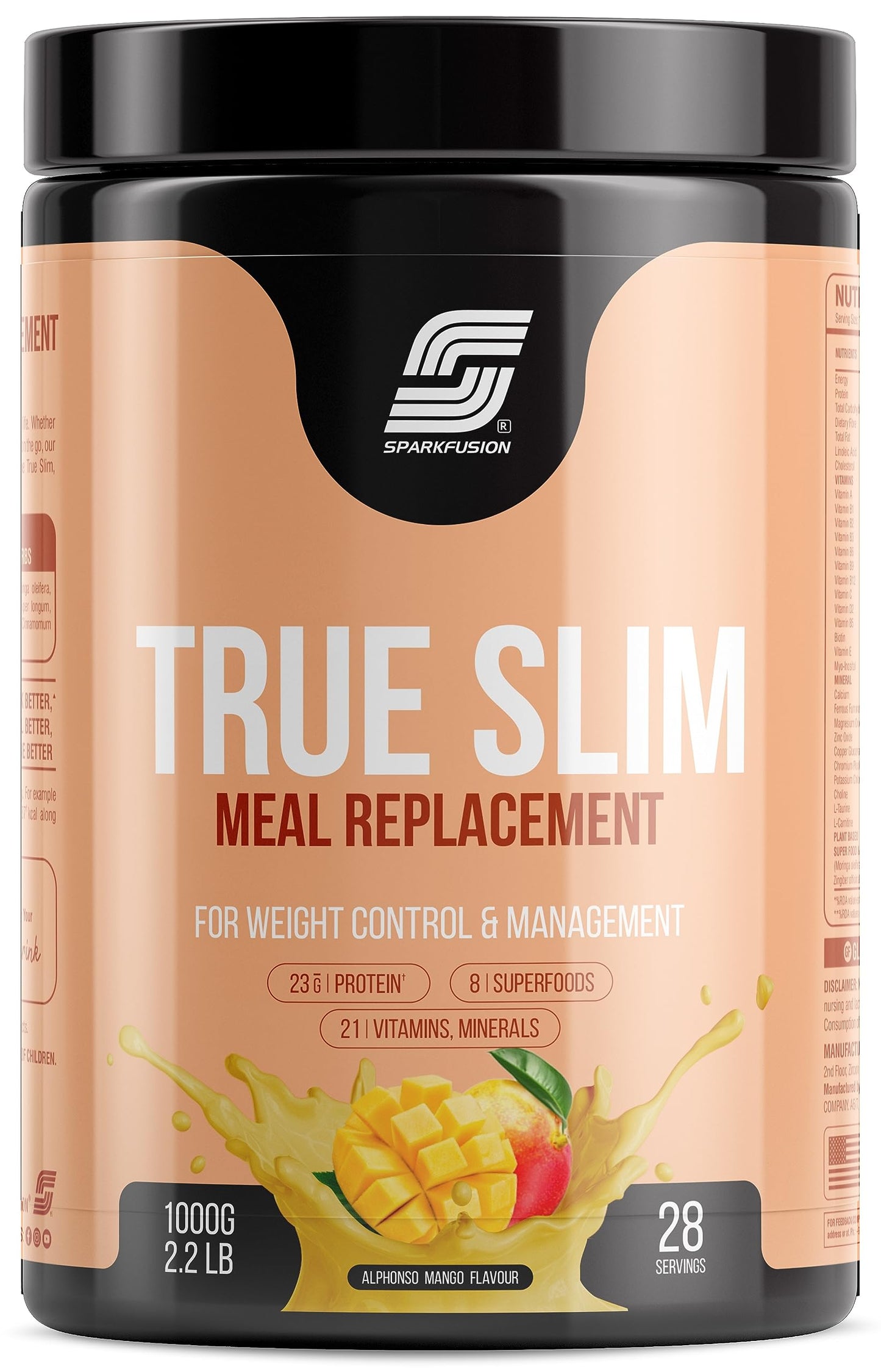 Sparkfusion True Slim Protein Powder Meal Replacement Shake | For Weight Control And Management | 23 gm Protein With 8 Ayurvedic Superfood | Sugar Free | For Men and Women (Chocolate Smoothie, 500 gm)