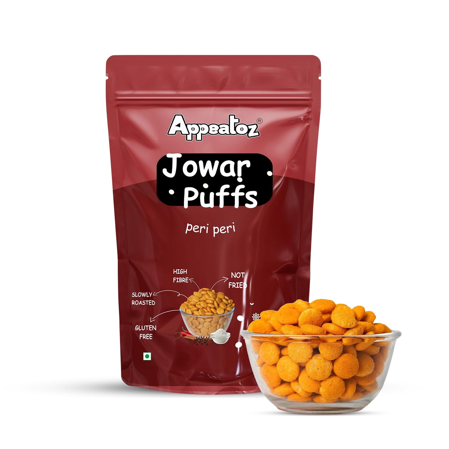 Appeatoz Jowar Puffs - Magic Masala | Roasted, Not Fried | Gluten-Free & High Protein | No Added Sugar | Healthy Baked Snack for Kids & Adults | Sorghum-Based | Crunchy Snack | Pack of 5