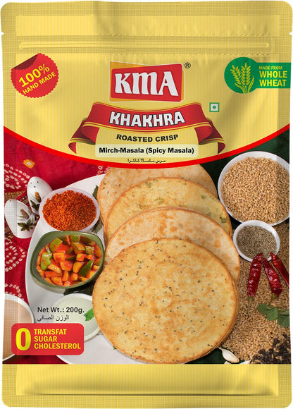 KMA Roasted Plain Khakhra 200 grams - Handmade Fresh Jain Gujarati Khakhra (Plain Salted Flavor), Ready to Eat Indian Snacks, 100% Natural Whole Wheat Snack without Maida, Vacuum Packed for Freshness
