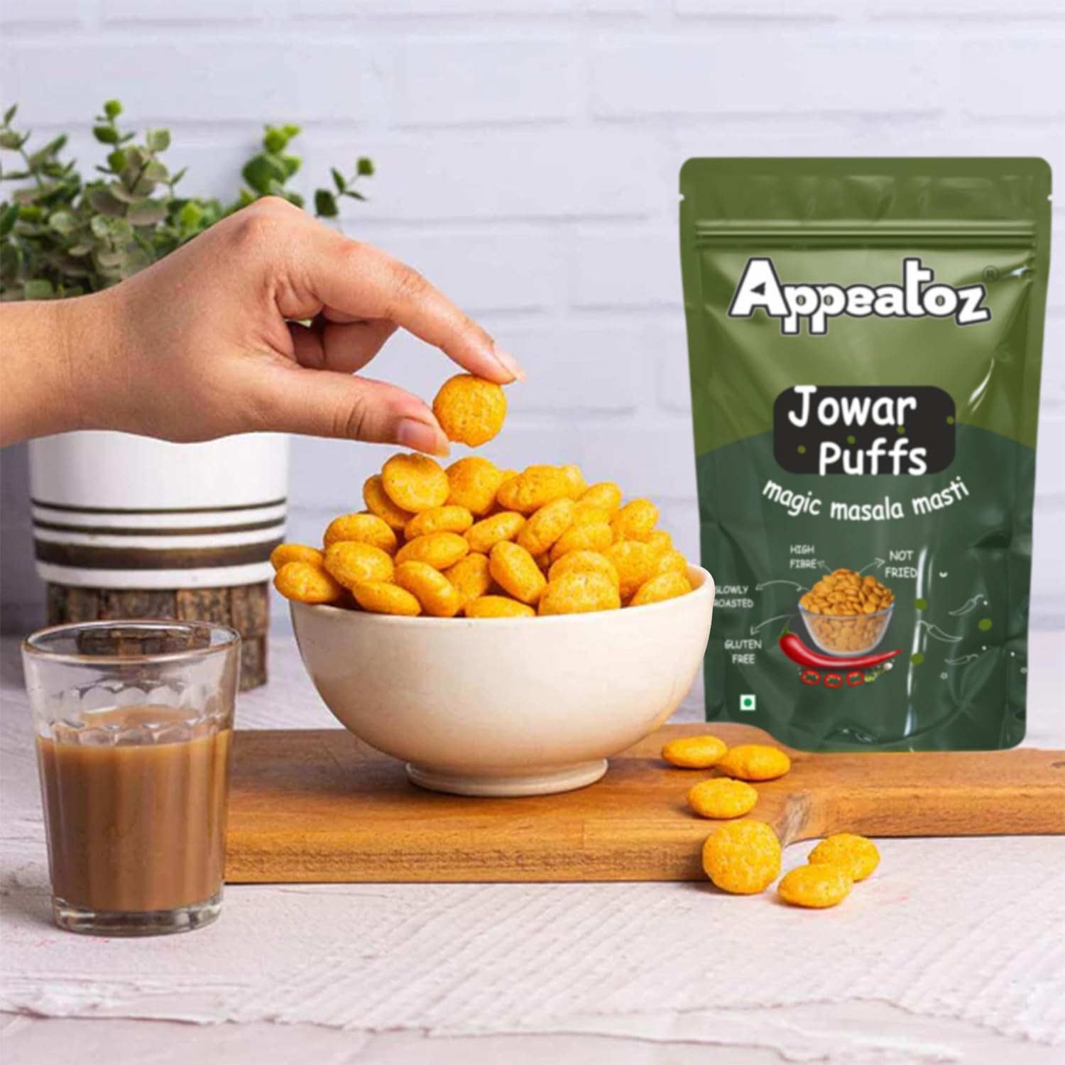 Appeatoz Jowar Puffs - Magic Masala | Roasted, Not Fried | Gluten-Free & High Protein | No Added Sugar | Healthy Baked Snack for Kids & Adults | Sorghum-Based | Crunchy Snack | Pack of 5